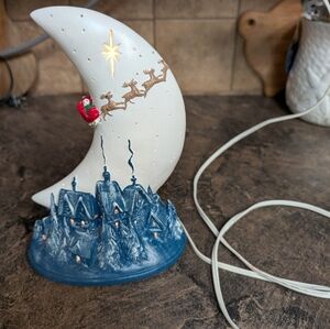 Vintage Holiday Crescent Moon Santa Light Up Decor 1992